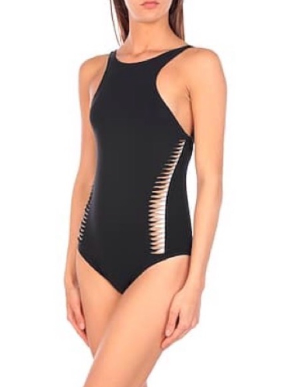 MOEVA Black High-Neck One-Piece Swimsuit with Ladder Side Cutouts